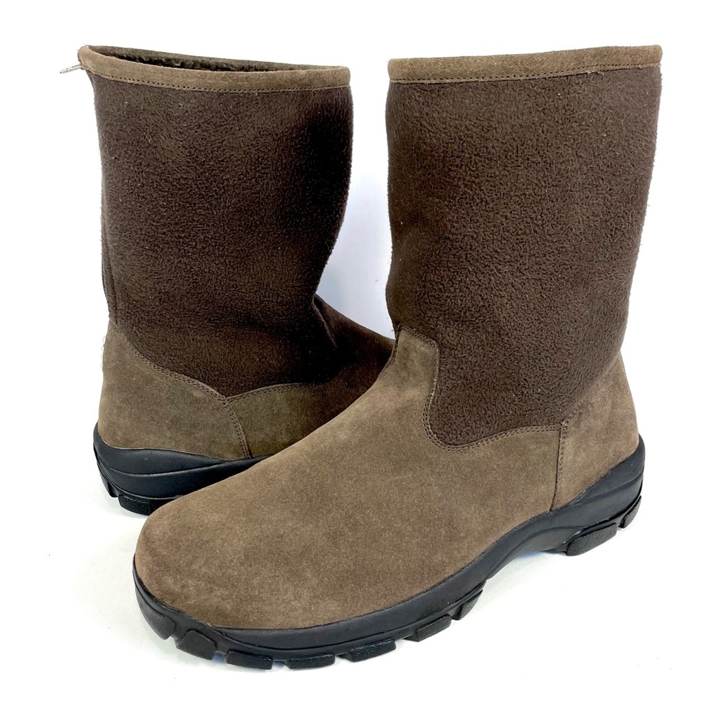 Lands End Snow Boots Mens 11D Brown Suede Sherpa Lined‎ Back Zip Winter